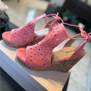 JustFab Pink Lace-Up Wedge Sandals